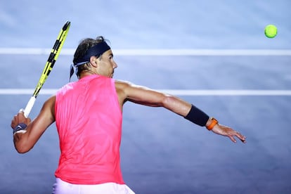 Nadal celebra su triunfo contra Soowoon Kwon en Acapulco.