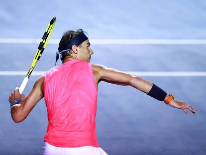 Nadal celebra su triunfo contra Soowoon Kwon en Acapulco.