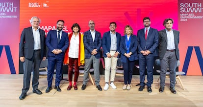Acto de presentación del Mapa del Emprendimiento 2024, al que asistieron María Benjumea, fundadora de South Summit, y Juan José Güemes, vicepresidente de IE University.