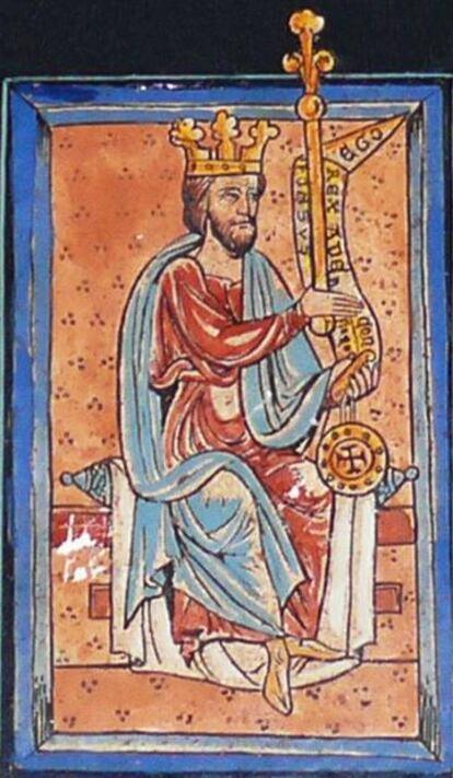 El rey Alfonso V de Le&oacute;n, en una miniatura de la catedral de Le&oacute;n.