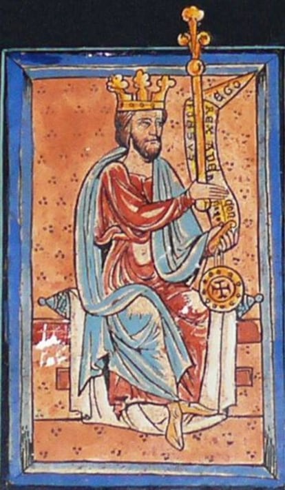 El rey Alfonso V de León, en una miniatura de la catedral de León.