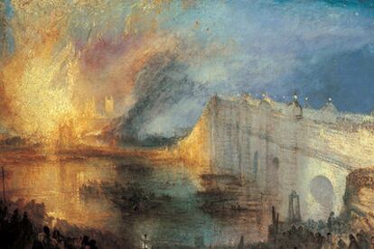 <i>Incendio de las cámaras de los Lores y de los Comunes el 16 de octubre de 1834,</i> óleo sobre tela de Turner, procedente del Museo de Arte de Filadelfia.