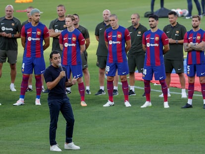 Xavi Hernández durante la presentación del equipo en el Trofeo Joan Gamper entre el Barcelona y el Tottenham el pasado martes.