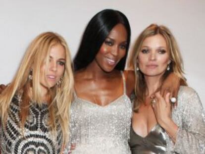 Sienna Miller, Naomi Campbell y Kate Moss en la fiesta de presentación de la colección de Moss para TopShop, el 29 de abril de 2014.