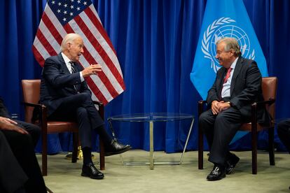 Joe Biden y el Secretario General de Naciones Unidas, António Guterres, este martes. 