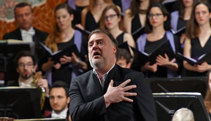 El barítono Bryn Terfel en un momento del concierto en el Palau de la Música.