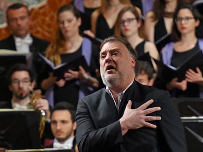 El barítono Bryn Terfel en un momento del concierto en el Palau de la Música.