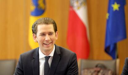 El canciller austríaco, Sebastian Kurz, este lunes en la ciudad de Mauerbach.