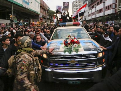 Funeral del general iraní Qasem Soleimani, jefe de la fuerza de élite Quds, este sábado en Bagdad.