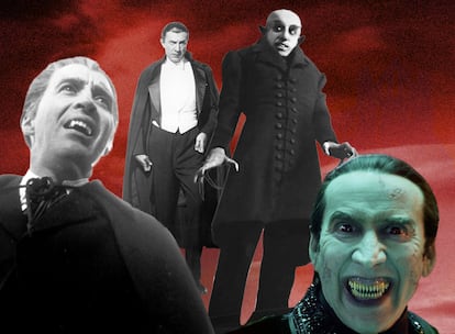 De izquierda a derecha, Christopher Lee, Béla Lugosi, Max Schreck y Nicolas Cage, cuatro actores con el destino unido al Príncipe de las Tinieblas.