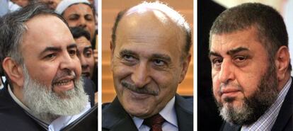 De izquierda a derecha, Hazem Abu Ismail, Omar Suleimán y Khairat el-Shater.