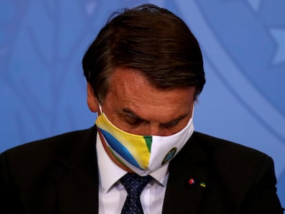 O presidente Jair Bolsonaro durante uma cerimônia de liberação de recursos para Saúde no combate à covid-19, nesta terça-feira, 11 de maio.