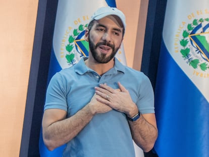 El presidente de El Salvador, Nayib Bukele, durante una rueda de prensa el pasado 4 de febrero.