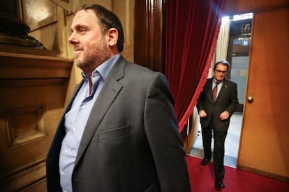 El president d&#039;ERC, Oriol Junqueras, entrant a l&#039;hemicicle