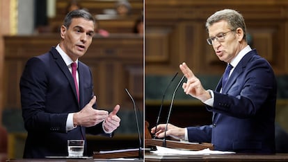 Pedro Sánchez y Alberto Núñez Feijóo, el pasado 10 de abril en el Congreso.