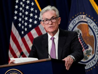 Jerome Powell, presidente de la Reserva Federal, en una rueda de prensa en Washington.