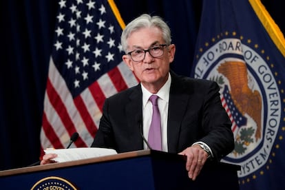 Jerome Powell, presidente de la Reserva Federal, en una rueda de prensa en Washington.