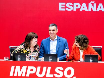 El presidente del Gobierno, Pedro Sánchez, durante la reunión de la Ejecutiva Federal en la sede del PSOE de Ferraz el lunes.