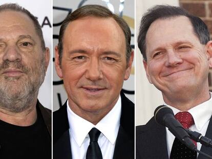 De izquierda a derecha, Harvey Weinstein, Kevin Spacey, Roy Moore y Al Franken.
