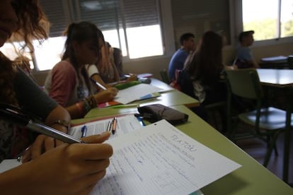 Clase de Historia de Filosofía en el IES El Espinillo (Madrid) el pasado octubre.