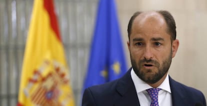 El secretario de Estado de Empleo, Juan Pablo Riesgo, durante la rueda de prensa posterior a la reunión