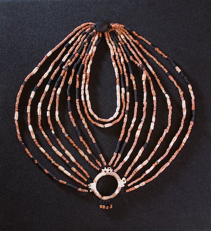 The reconstruction of the over-7000-year-old necklace from Ba'ja, now on display at the new Petra Museum in Jordan. 