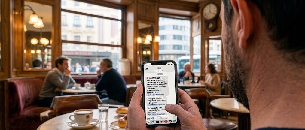 Un usuario consulta un SMS fraudulento.