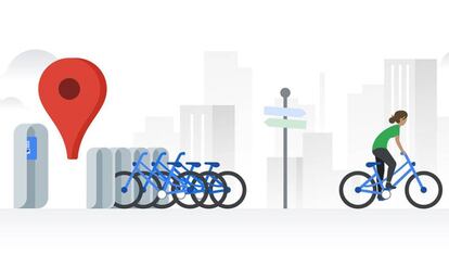 Bicicletas compartidas en Google Maps.