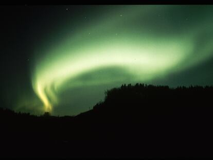 Una aurora boreal brilla en el cielo.