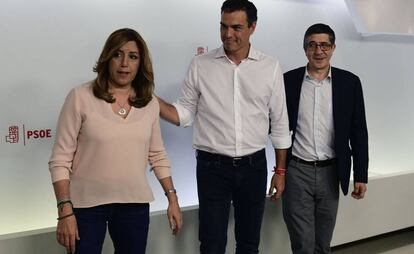 Susana Díaz, Pedro Sánchez y Patxi López, tras conocerse el resultado.