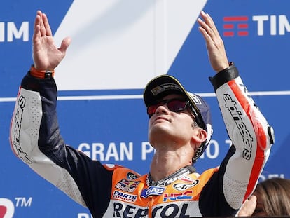 Dani Pedrosa celebra su victoria en el GP de San Marino.