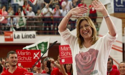 La presidenta de la Junta de Andalucía, durante un acto de campaña de las pasadas elecciones europeas.