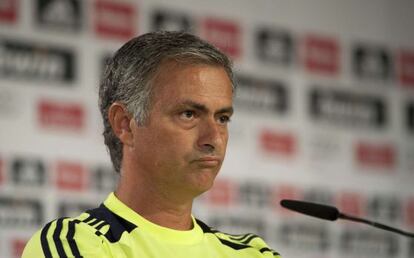 Mourinho, durante la rueda de prensa de hoy.