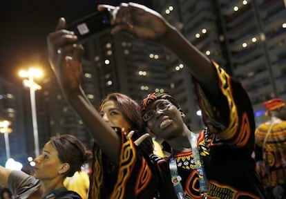 El equipo de Camerún durante su ceremonia de bienvenida.Janeiro (Brasil).