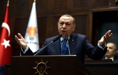 El presidente turco, Recep Tayyip Erdogan, durante un discurso en el Parlamento 