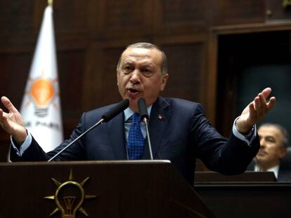 El presidente turco, Recep Tayyip Erdogan, durante un discurso en el Parlamento 