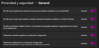 Opciones de privacidad en Windows 11