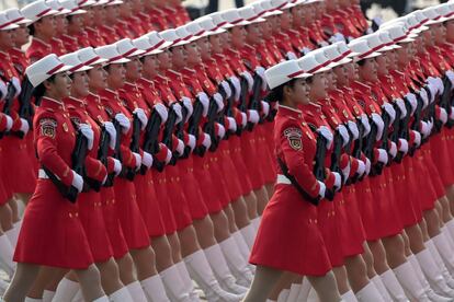 Miembros del Ejército Popular de Liberación de China, en un desfile militar en Beijing, el 1 de octubre de 2019.