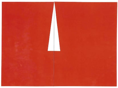 Obra 'Red with White Triangle' de Carmen Herrera, 1961.