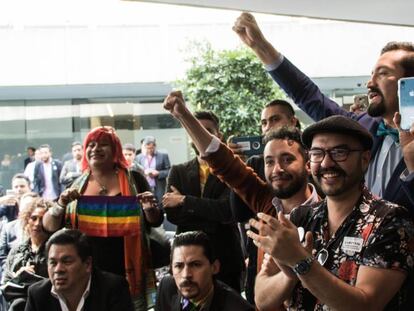 Organizaciones LGBTI celebran la decisión del Senado, este martes en Ciudad de México.