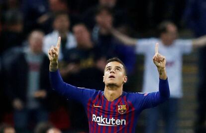 Coutinho, en el partido del Barcelona ante el Tottenham en Wembley.  