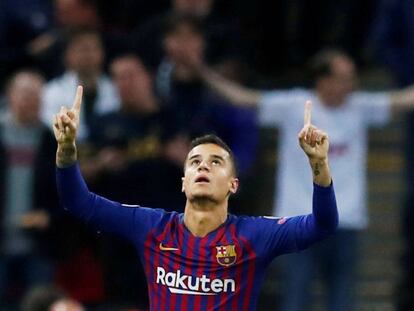 Coutinho, en el partido del Barcelona ante el Tottenham en Wembley.  