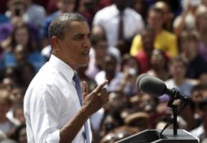 El presidente de los EE.UU., Barack Obama, durante un acto de campaña electoral en Columbus, Ohio, Estados Unidos, el 21 de agosto de 2012.