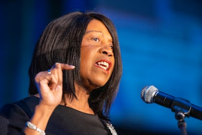 New Jersey Lt. Gov. Sheila Oliver speaks to supporters during an election night party in Asbury Park, N.J., Nov. 2, 2021