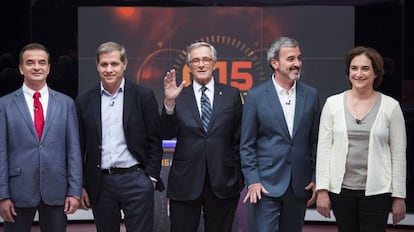 Els cinc candidats a l'alcaldia de Barcelona, en un debat el 2015.