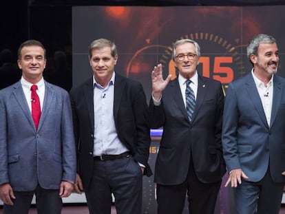 Los cinco candidatos a la alcaldía de Barcelona, en un debate en 2015.