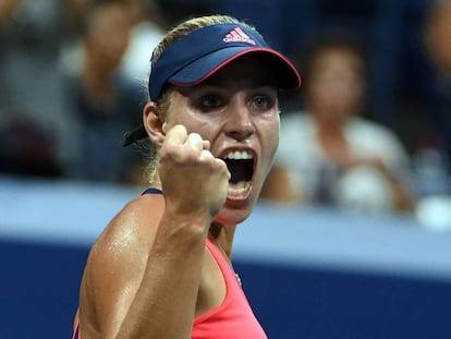 Kerber celebra su triunfo contra Wozniacki.