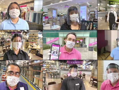 Un mosaico con imágenes de los trabajadores de Liverpool, en México.