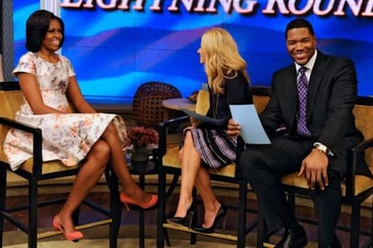 Captura del vídeo de Michelle Obama, durante su intervención en el programa de la cadena ABC 'En vivo con Kelly y Michael'