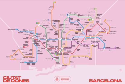 Mapa simbólico del proyecto 'Barcelona. Ciudad de Mujeres', impulsado por el Ayuntamiento de Barcelona con motivo del Día Internacional de la Mujer